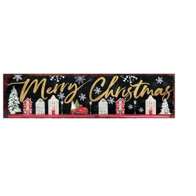 HomeRoots 36" Black Gold And Red Solid Wood Merry Christmas Decorative Sign