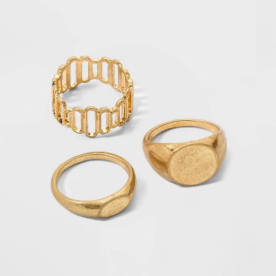 Cut Out and Signet Ring Set 3pc - Universal Thread™ Worn Gold