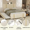 Okak Queen Platform Bed Frame with LED Lights and USB Charger No Box Spring Needed Upholstered Bed with Gold Decoration and Trundle - 4 of 4