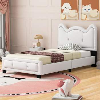 Twin/Full Size Upholstered Platform Bed with Carton Ears Shaped Headboard - ModernLuxe