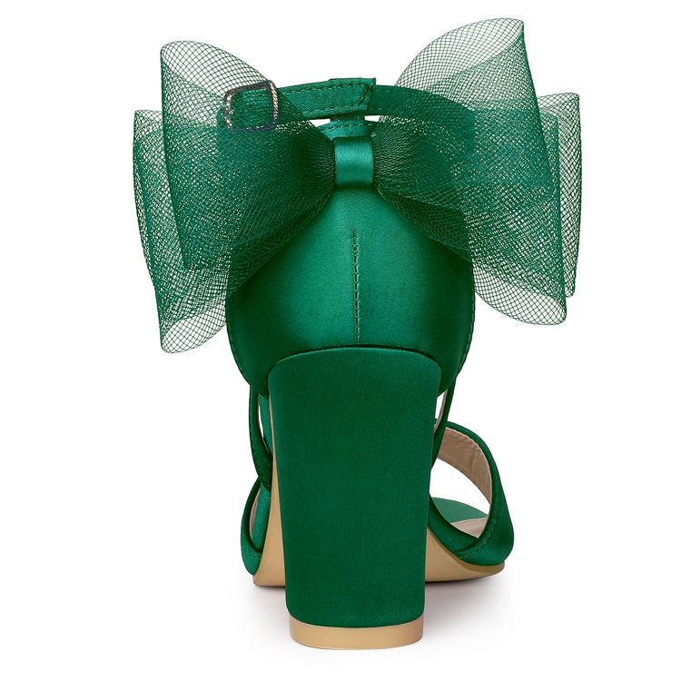 Allegra K Women's Mesh Bow Ankle Strap Open Toe Chunky Heel Sandals, 3 of 6