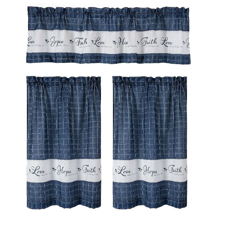 Kate Aurora Country Living Gingham Check Hope Faith Love 3 Pc Cafe Kitchen Curtain Set, 5 of 8