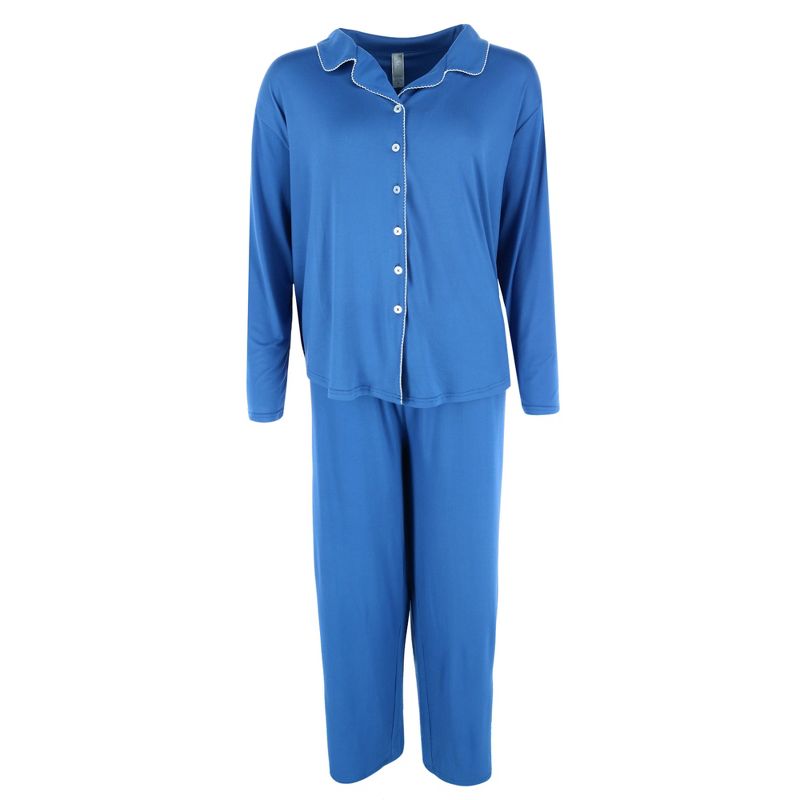 PJ Couture Women's Plus Size Notch Collar Long Pajama Set, 1 of 4