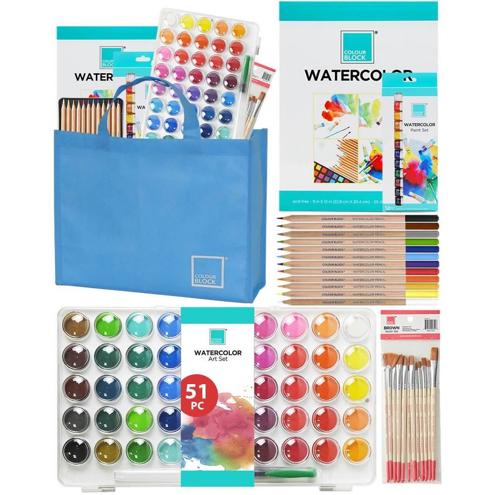 Photos - Accessory Colour Block 91pc Mixed Media Watercolor Kit in Woven Bag 