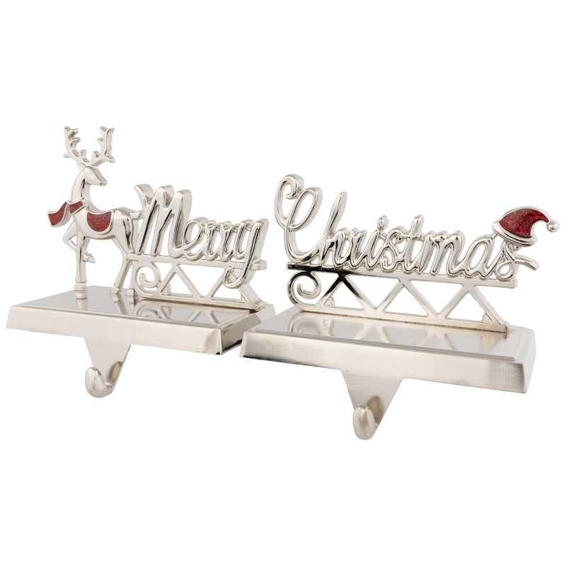 Northlight Set of 2 Silver Reindeer Merry Christmas Metal Stocking Holders 5.5", 4 of 7