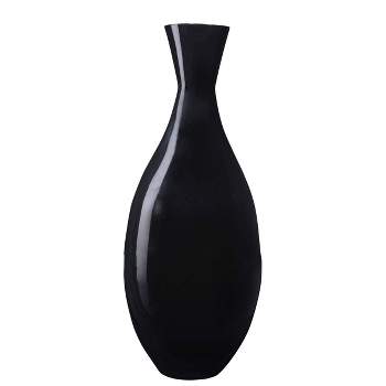 Hastings Home Handcrafted 24" Tall Decorative Bamboo Tear Drop Floor Vase for Silk Plants, Flowers, and Filler Décor - Black