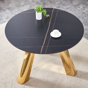 Okak Round Dining Table for 4-6 People, 42" with Marble Top Stainless Steel Leg for Dining Room Kitchen Living Room - 1 of 4