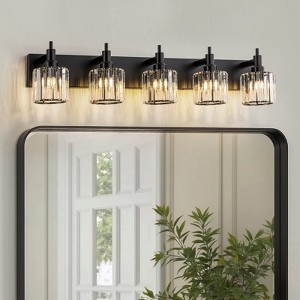 LLHZSY 3/4/5-Light Modern Bathroom Crystal Vanity Light with Round Lampshade -Light Modern Bathroom Wall Light Fixtures-Chrome/Black - 1 of 4