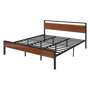 VEVOR King Size Bed Frame, 14 Inch Black Metal Platform Bed Frame with Retro Brown Wooden Headboard and Footboard, Large Under-Bed Storage, Brown - 1 of 4