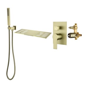 Cobbe Bathtub Shower Faucet Set Wall Mounted Single Handle Waterfall Bathtub Faucet and Handheld Showerhead with 59-Inch Hose Brushed Gold with Valve - 1 of 4