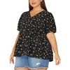 Women's Plus Size 2 Pieces Floral Flare Hem V Neck Short Sleeve Casual Layered Peplum Blouses - Agnes Orinda - 2 of 4