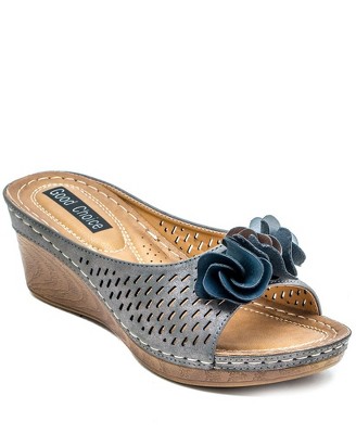 GC Shoes Juliet Perforated Flower Comfort Slide Wedge Sandals
