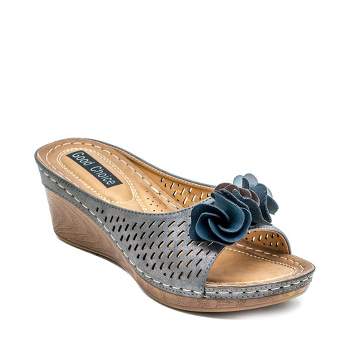 GC Shoes Juliet Perforated Flower Comfort Slide Wedge Sandals