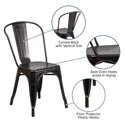 Black-Antique Gold Metal Stackable Armless Dining Chair