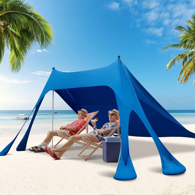 Costway 10 x 10 FT Beach Sunshade Canopy UPF50+ with Carry Bag &8 Sandbags &3 Shovels, 3 of 10