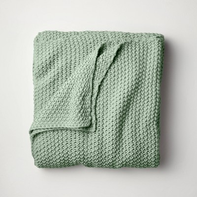 King Chunky Knit Bed Blanket Sage Green - Casaluna™