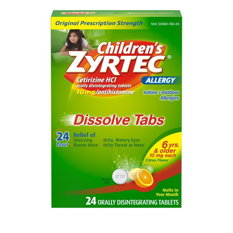 Children&#39;s Zyrtec Allergy Relief Cetirizine Dissolving Tablets - Citrus - 24ct, 1 of 14