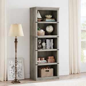 Bookshelf, farmhouse style bookshelf with open storage cabinet, 5-layer floor-to-ceiling high bookcase suitable for home office living room bedroom - 1 of 4