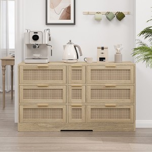 51.2" Rattan 9-Drawer Cabinet with Gold Handles, Smooth Sliding Tracks for Living Room, Bedroom, Kitchen - 1 of 4