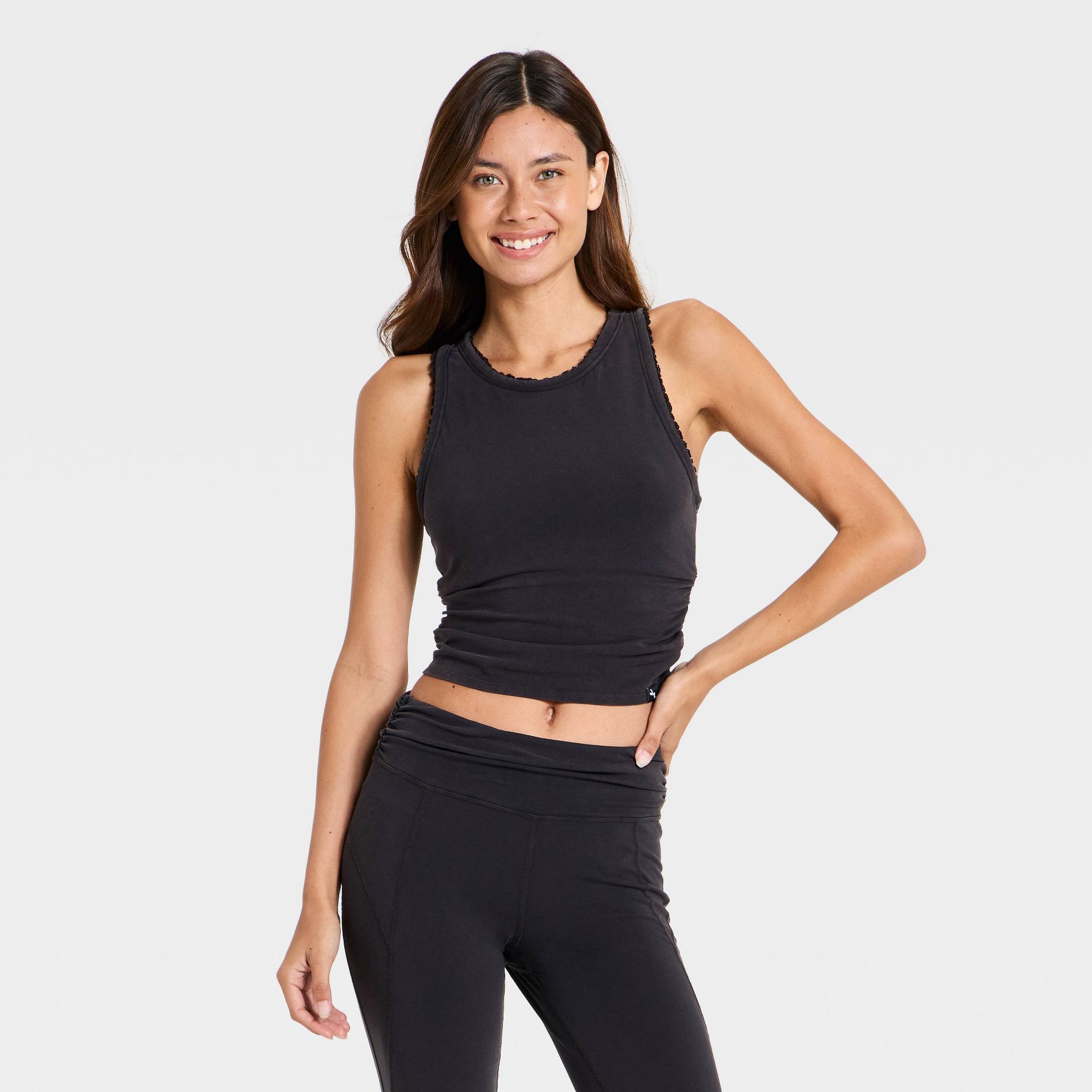 Women's Washed Jersey Lace Trim Tank Top - JoyLab™