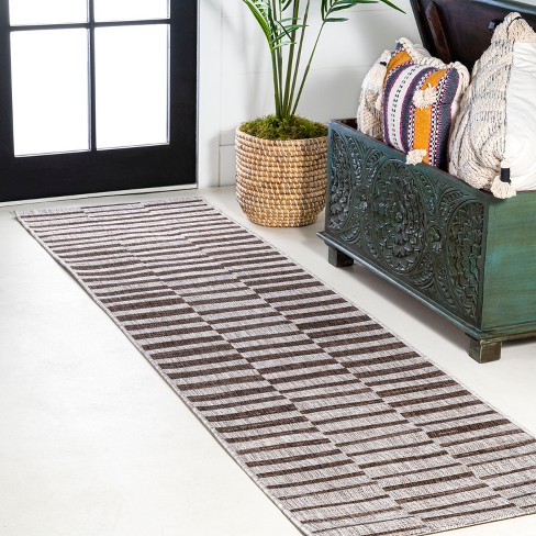 2 x8 Sukie Modern Offset Stripe Indoor outdoor Runner Rug Beige brown Jonathan Y Target