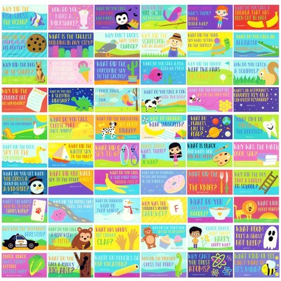 Juvale 60 Pack Lunch Box Essentials Notes with Riddles and Puns, Kids Joke Cards, 60 Single-Sided Designs
