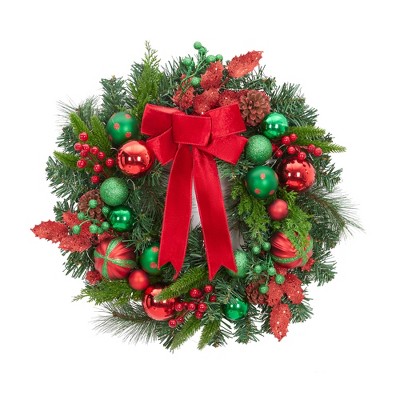 Christmas Wreath, Artificial Christmas  Wreaths, Xmas Wreath with Pine Cone and Berries, Xmas Decorations for Windows, Wall, Mantel,  Front Door