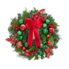 COZONY 22 Inch Pre-Lit Christmas Wreath with Red Green Balls & Velvet Ribbon, Battery Lighted Decor - 2 of 4