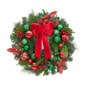 Christmas Wreath, Artificial Christmas  Wreaths, Xmas Wreath with Pine Cone and Berries, Xmas Decorations for Windows, Wall, Mantel,  Front Door - 1 of 4