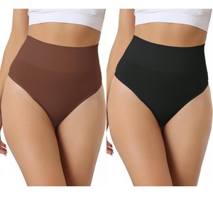 Allegra K Women's High-Waisted Invisible Stretchy Comfortable Thong 2 Packs - 1 of 4