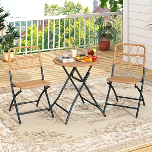 Costway 3 PCS Patio Bistro Set with Wicker Seat & Tabletop for Backyard, Garden, Balcony - 1 of 4