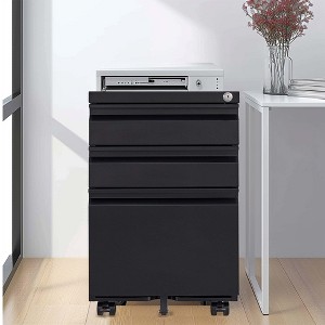 NicBex Mobile File Cabinet with Lock, Vertical Metal Filing Cabinets with 3 Drawers and Wheels,Office Cabinet for Home, Office,White/Black - 1 of 4