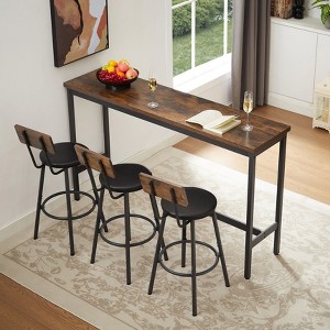 Hrinhom 4-Piece Long Bar Table Set with 3 PU Upholstered Bar Stools - 1 of 4