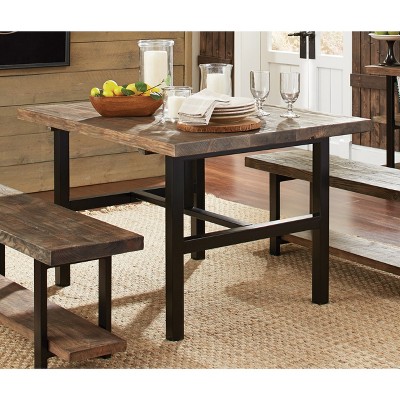 Pomona Reclaimed Wood and Metal Dining Table, Rustic Natural Finish