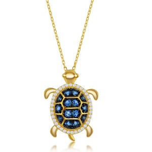 Bella Silver Sterling Silver Blue Spinel and White CZ Turtle Necklace - Gold Plated - Gold - 16+2 Inch - 1 of 2