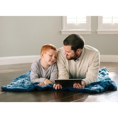 Elegant Minky Blue Faux Fur & Sherpa Reversible Throw Blanket 50" x 65"