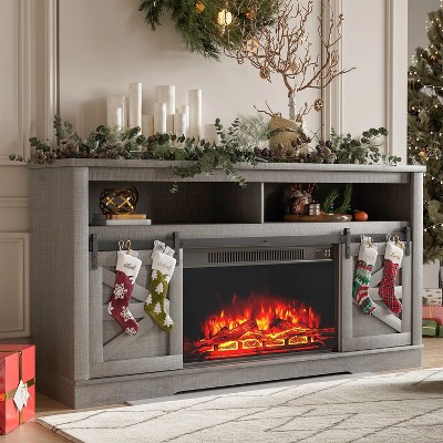 LACOO Farmhouse Sliding Barn Door TV Stand with Fireplace