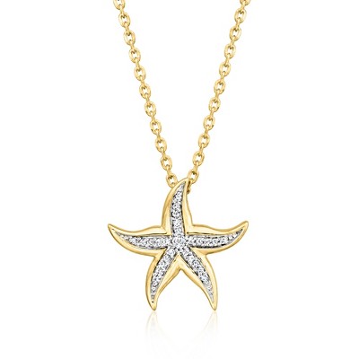 Ross-Simons Diamond Starfish Pendant Necklace in 18kt Gold Over Sterling Size 16