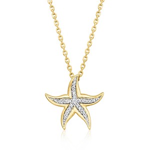 Ross-Simons Diamond Starfish Pendant Necklace in 18kt Gold Over Sterling Size 16 - 1 of 3