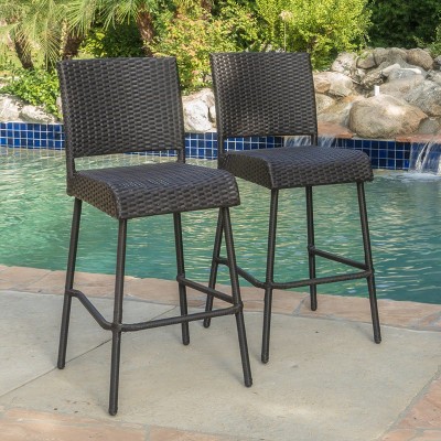 Set of 2 29" Outdoors PE Rattan Armless Barstools,Dark Brown-Christopher Knight Home