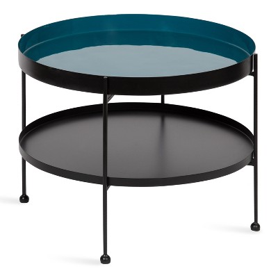 Kate and Laurel Nira Round Metal Coffee Table, 26" Diameter, Teal and Black