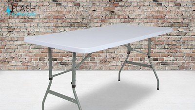 Adjustable Gray Metal Frame White Plastic Folding Table