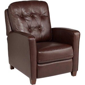 Elm Lane Livorno Chocolate Genuine Leather Recliner Chair Modern Armchair Comfortable Push Manual Reclining Footrest Tufted for Bedroom Living Room - 1 of 4