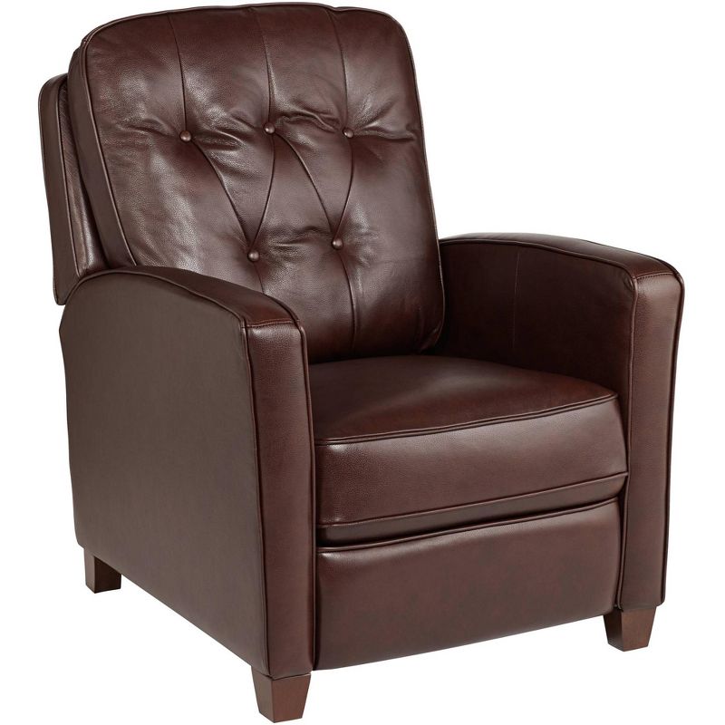 Elm Lane Livorno Chocolate Genuine Leather Recliner Chair Modern Armchair Comfortable Push Manual Reclining Footrest Tufted for Bedroom Living Room, 1 of 10