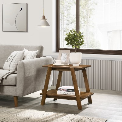 Roundhill Furniture Metz Mid-Century Modern Wood Shelf End Table, Walnut Finish