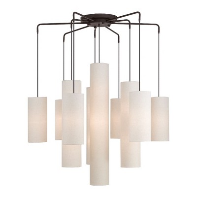 Bronze 15-Light Chandelier with Off-White Fabric Shades