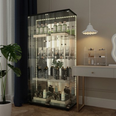 Syemin Decorative Storage Cabinets Display Cabinet with Glass Doors, Tempered Glass Display Cabinet, Storage Cabinet, Black, 30.91"*13.58"*64.69"