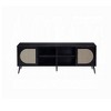 60" PVC Veneer and MDF TV Stand with Metal Legs, Rattan Insert, 4 Shelves and 2 Doors for Living Room and Bedroom - 3 of 4