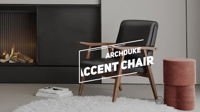 Archduke White and Amber Faux Leather Wood Accent Chair