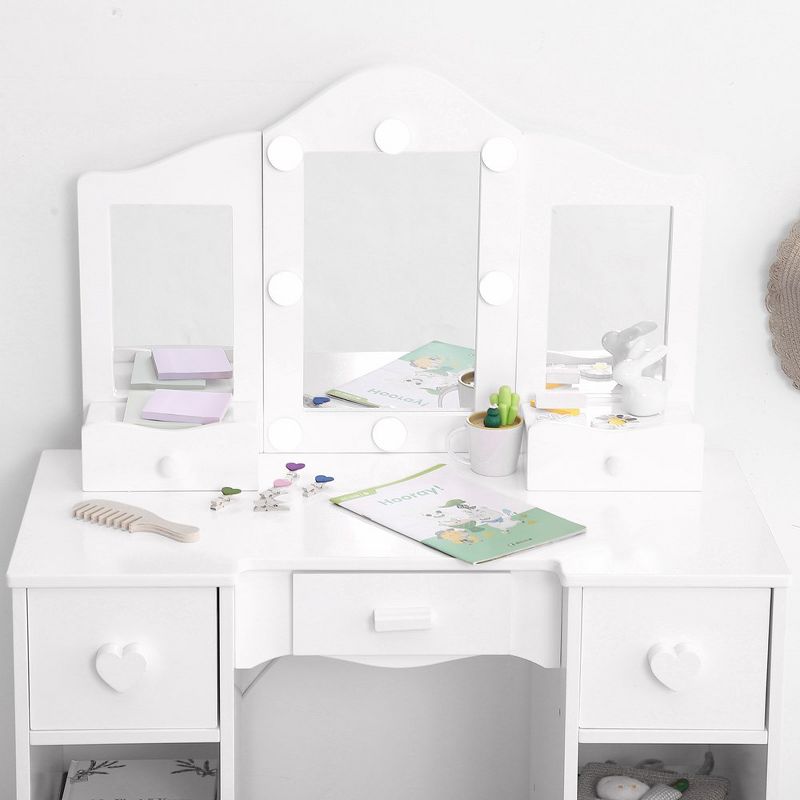 Trinity Kids Vanity, Princess Makeup Desk Dressing Table with Tri-fold Mirror & Storage Shelves(White), 5 of 7